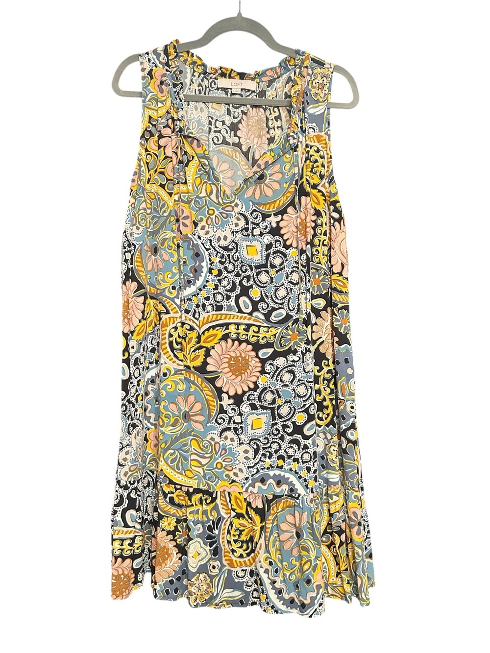LOFT Sleeveless Paisley Print Tiered Dress Size L - Picture 2 of 7